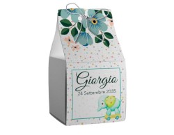 Scatolina porta confetti personalizzata quadrata decoro floreale con elefantino