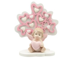 Bomboniera Nascita e Battesimo Harmony albero della vita cuori rosa medio con angelo porcellana rosa