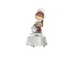 Carillon Bimba con Cappuccio e Pinguino in Resina e Stoffa Altezza 17 cm