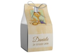 Scatolina porta confetti personalizzata quadrata decoro calice con ostia pane e uva
