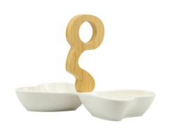 Bomboniera Matrimonio Harmony antipastiera porcellana doppio cuore con manico bamboo