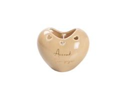 Bomboniera Matrimonio harmony CANDELA A CUORE PORCELLANA TORTORA CON FRASE CON BOX E SACCHETTO