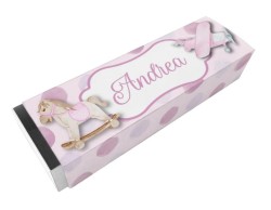 Scatolina porta confetti personalizzata rettangolare fantasia pois rosa con pony e aeroplano