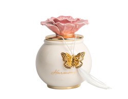 Bomboniera Matrimonio Harmony Scatola Tonda in Porcellana Bianca con Coperchio Oro e Fiore rosa medio