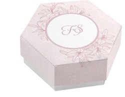 Scatolina porta confetti personalizzata esagonale decoro floreale rosa stilizzato