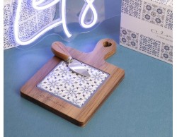 Bomboniera Matrimonio Claraluna Tagliere acacia fiori blu più coltellino