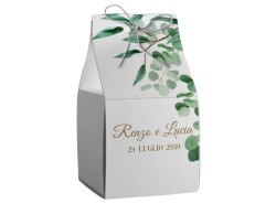 Scatolina porta confetti personalizzata quadrata decoro foglie