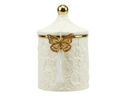 Bomboniera Matrimonio Harmony scatola in porcellana bianca grande decalco rose con candela profumata