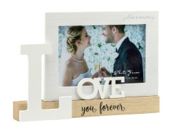 Bomboniera Matrimonio Harmony portafoto legno con scritta love you forever