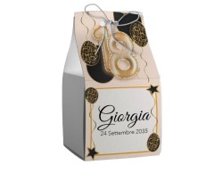 Scatolina porta confetti personalizzata quadrata 18 anni rosa antico e palloncini