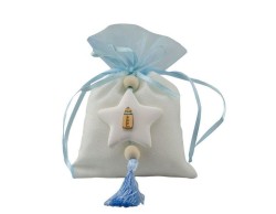 sacchetto cotone bicolore con applicazione stella gessetto e biberon legno celeste