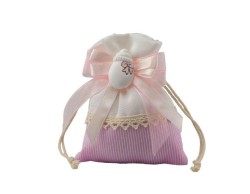 sacchetto cotone bianco rosa con applicazione biberon di gesso