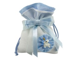 SACCHETTO CELESTE TIPO JUTA CON APPLICAZIONE UNICORNO