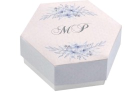 Scatolina porta confetti personalizzata esagonale floreale blu
