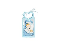 Harmony BUSTINA PU CELESTE CON MANICO CUORE CON MAGNETE BIMBO SU LUNA 2 ASS. CON SACCHETTO su Bomboniere Dolci Emozioni