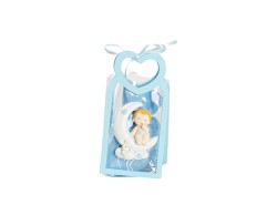 Harmony BUSTINA PU CELESTE CON MANICO CUORE CON MAGNETE BIMBO SU LUNA 2 ASS. CON SACCHETTO su Bomboniere Dolci Emozioni