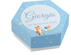 Scatolina porta confetti personalizzata esagonale blu con volpe