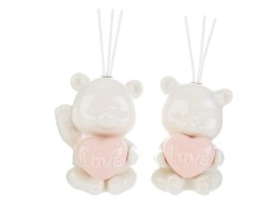 Bomboniera battesimo Profumatore Orsetto con Cuore in Porcellana rosa con astuccio