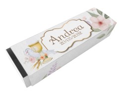 Scatolina porta confetti personalizzata rettangolare decoro colomba calice e fiori