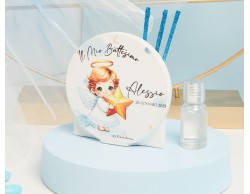 Bomboniera Claraluna diffusore angioletto azzurro con scritta personalizzabile