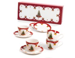 Set 4 Tazzine con Piattino Albero di Natale in Porcellana Confezione Regalo Navel
