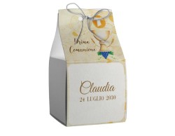 Scatolina porta confetti personalizzata quadrata decoro calice croce uva