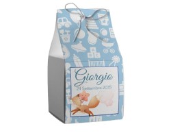 Scatolina porta confetti personalizzata quadrata blu con volpe