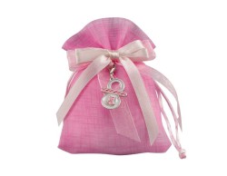 sacchetto tipo lino rosa con charm ciucco con orso girl