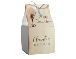 Scatolina porta confetti personalizzata quadrata decoro calice e ostia