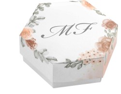Scatolina porta confetti personalizzata esagonale decoro fantasia floreale