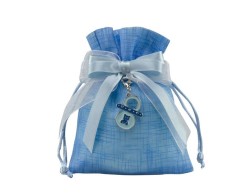 sacchetto tipo lino celeste con charm ciocco con orso boy