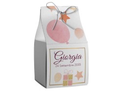 Scatolina porta confetti personalizzata quadrata bianca con stelle e palloncini rosa
