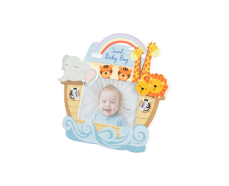 Bomboniera Harmony PORTA FOTO LEGNO BOY ARCA DI NOE CON BOX E FAZZOLETTO su Bomboniere Dolci Emozioni