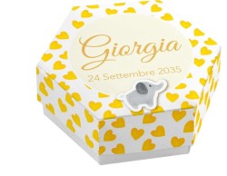 Scatolina porta confetti personalizzata esagonale rosa con stelle e elefantino