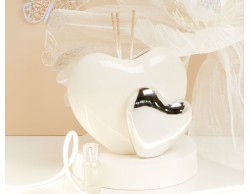 Bomboniera Matrimonio Claraluna diffusore doppio cuore Bianco e Silver