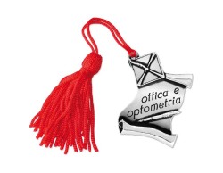 Bomboniera Laurea pergamena con tocco Ottica e Optometria con Nappina Rossa