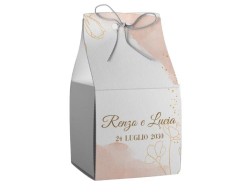 Scatolina porta confetti personalizzata quadrata fantasia rosa e fiori stilizzati