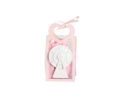 Harmony BUSTINA PU ROSA CON MANICO CUORE CON MAGNETE GIOSTRA/RUOTA 2 VARIANTI ASSORTITE CON SACCHETTO su Bomboniere Dolci Emozioni