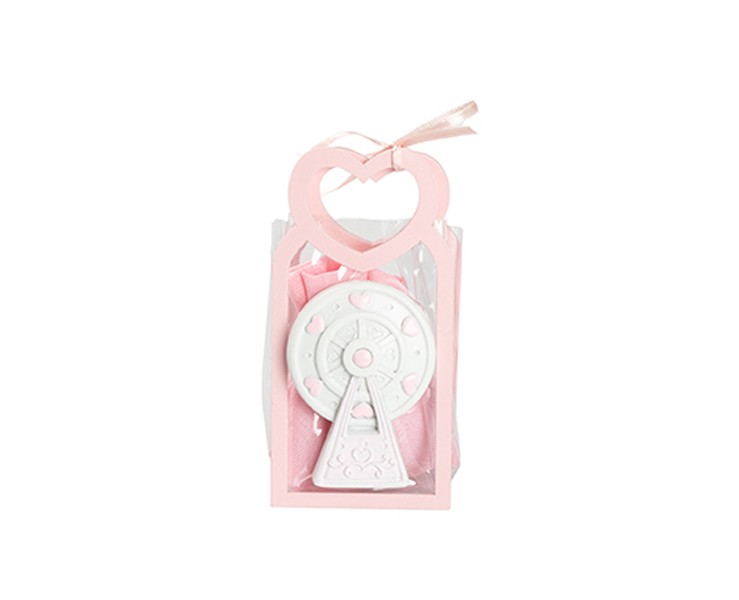 Harmony BUSTINA PU ROSA CON MANICO CUORE CON MAGNETE GIOSTRA/RUOTA 2 VARIANTI ASSORTITE CON SACCHETTO su Bomboniere Dolci Emozioni