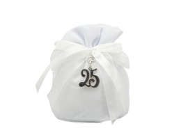 Sacchetto 25&deg; ANNIVERSARIO harmony 2024 cotone bianco base tonda con spilla 25