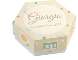 Scatolina porta confetti personalizzata esagonale con stelle e decori
