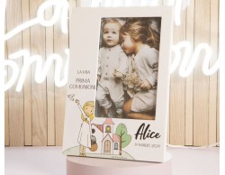 Bomboniera Comunione Battesimo Cresima Claraluna portafoto con scritta personalizzabile