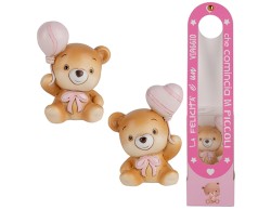 Bomboniera battesimo Statuina Orsetto con Palloncino Rosa assortito 2 varianti Etiemme