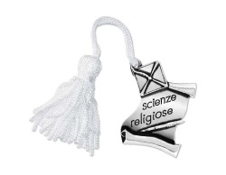 Bomboniera Laurea pergamena con tocco Scienze Religiose con Nappina Bianca
