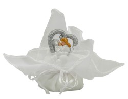 Sacchetto harmony 2024 ICONA RESINA NUVOLA CON CUORE BIMBA COMUNIONE GLITTER SILVER E FAZZOLETTO