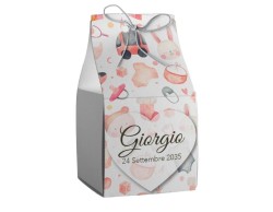 Scatolina porta confetti personalizzata quadrata rosa decori vari