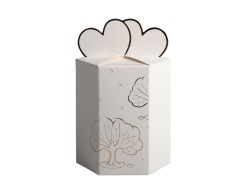 Bomboniera Matrimonio Harmony Scatola Tonda in Porcellana Bianca con Coperchio Oro e Fiore Bianco medio su Bomboniere Dolci Emozioni