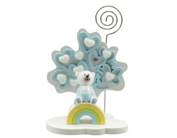 Segnaposto Battesimo Harmony 2024 albero della vita cuori celeste piccolo con orsetto boy 3D resina con arcobaleno