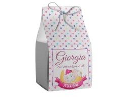 Scatolina porta confetti personalizzata quadrata a pois rosa con elefantino