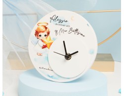Bomboniera Claraluna orologio angioletto azzurro con scritta personalizzabile
